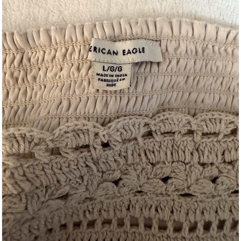 Cream Gauze/Crochet Shirt Boho Ren Festival Cottage Coquette Cotton Size L - Picture 4 of 7